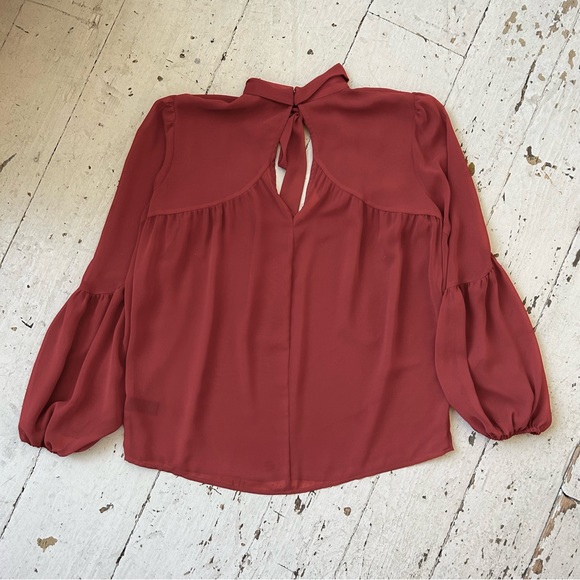 Express Rust Sheer Balloon Puff Sleeve Dress Work Shirt Blouse Top - Picture 6 of 13